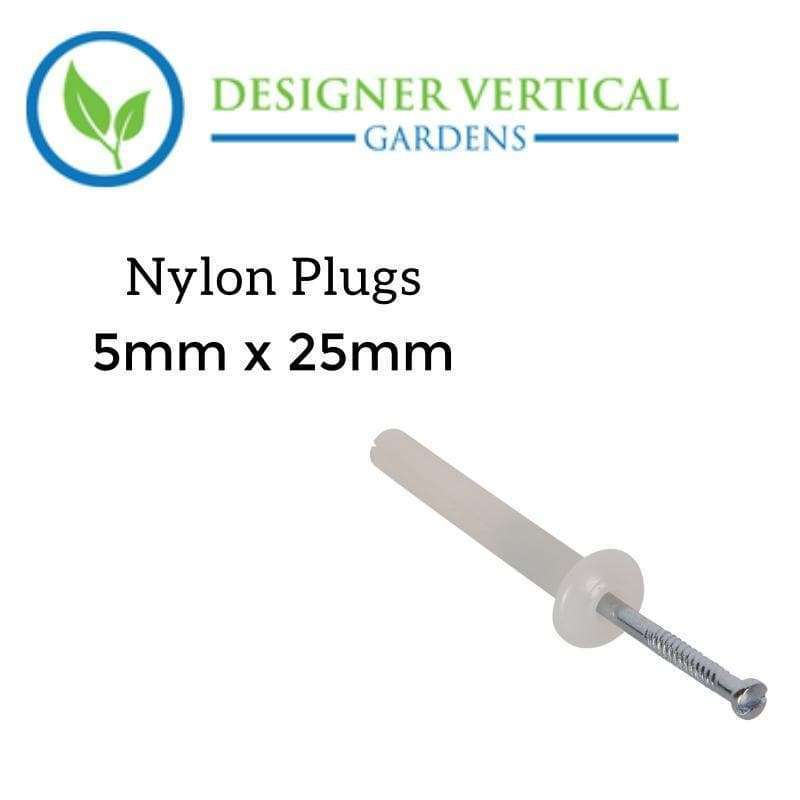 5mm x 25mm nylon plugs with mushroom heads, ideal for masonry surfaces, displayed on a white background.