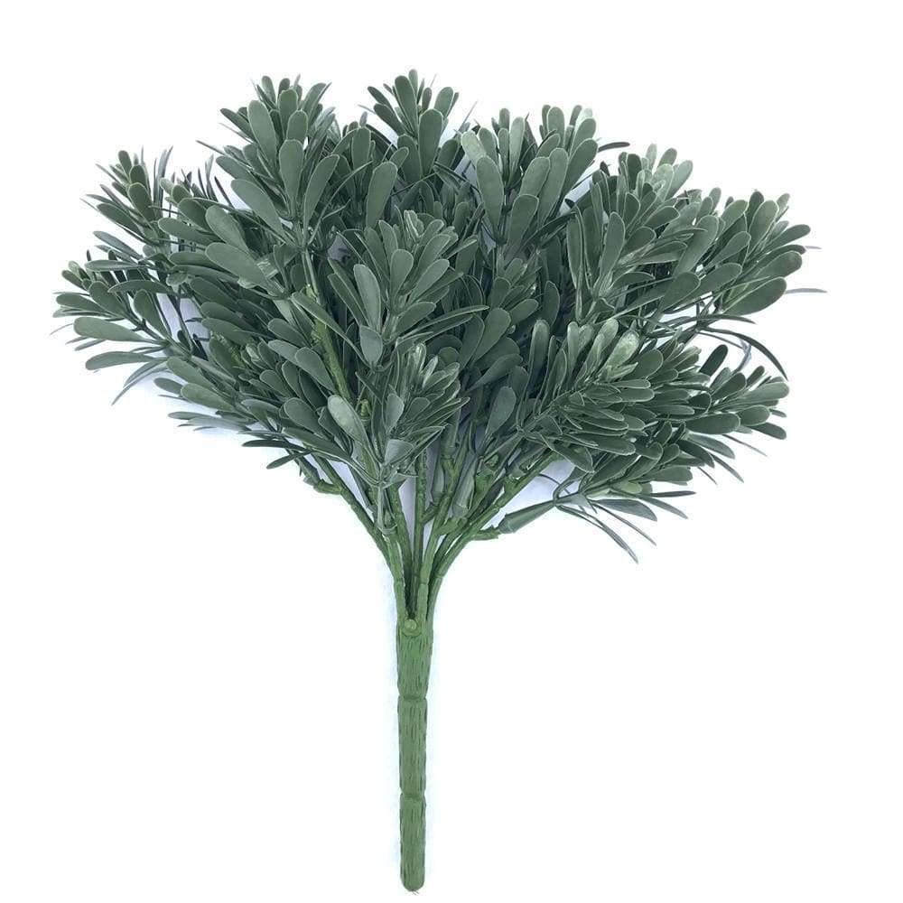 Five artificial cypress stems, UV resistant, dark green and grey foliage, measuring 25cm each, ideal for floral arrangements.