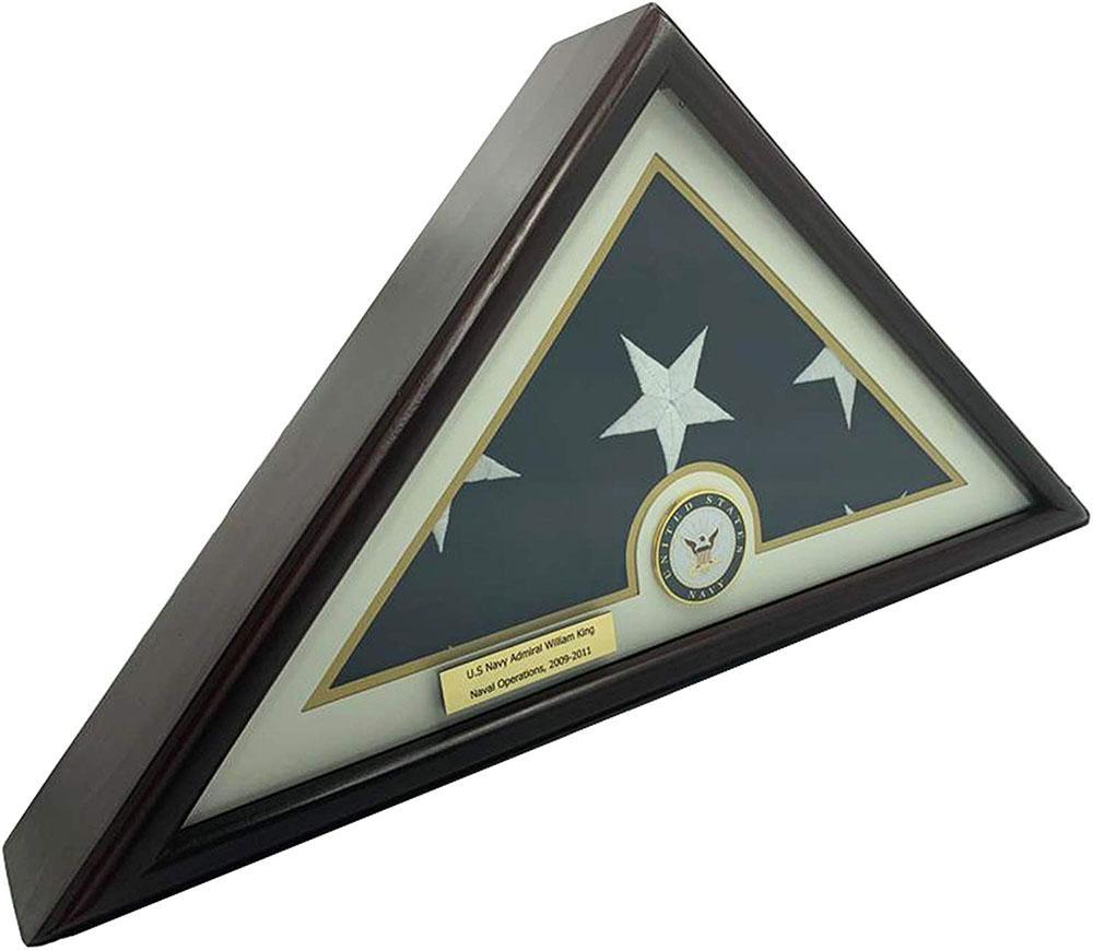 Elegant 5X9 Burial/Funeral/Veteran Flag Display Case made of solid cherry wood with glass front.