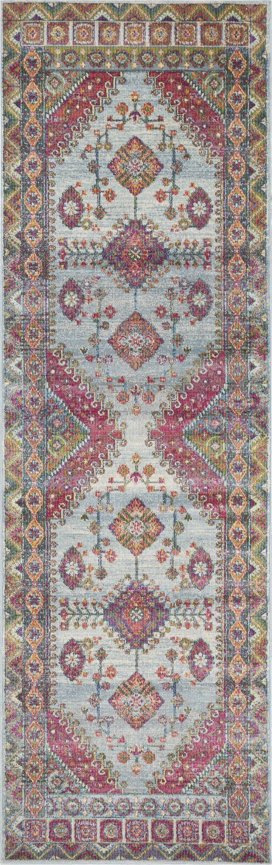 A vibrant 63" x 91" Multi Polypropylene Rug from the Dreamweaver Collection, showcasing intricate patterns and bright colors, perfect for home decor.