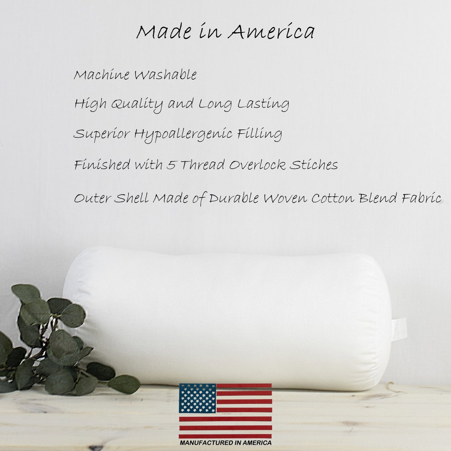 6x50 bolster insert featuring hypoallergenic polyester fill and durable woven cotton blend fabric, ideal for indoor and outdoor use.