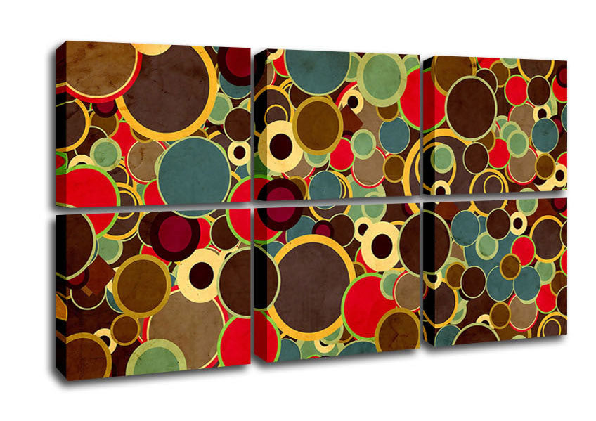 A vibrant 70S Design canvas art piece mounted on a sturdy 44mm box frame, showcasing retro colors and patterns.