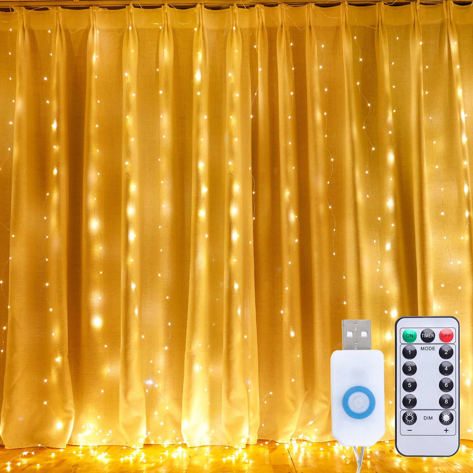 A set of 8 lighting modes fairy twinkle string lights with remote control, showcasing bright LEDs and a moonlight effect, perfect for home decoration.