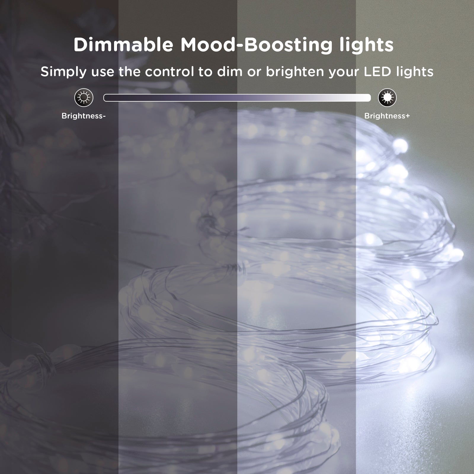 A set of 8 lighting modes fairy twinkle string lights with remote control, showcasing bright LEDs and a moonlight effect, perfect for home decoration.