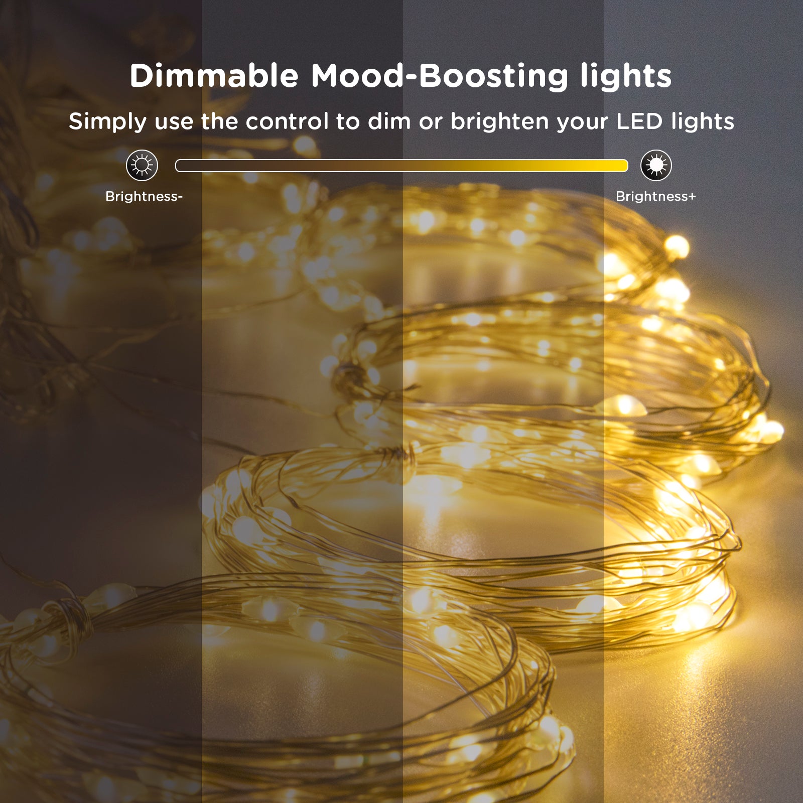 A set of 8 lighting modes fairy twinkle string lights with remote control, showcasing bright LEDs and a moonlight effect, perfect for home decoration.