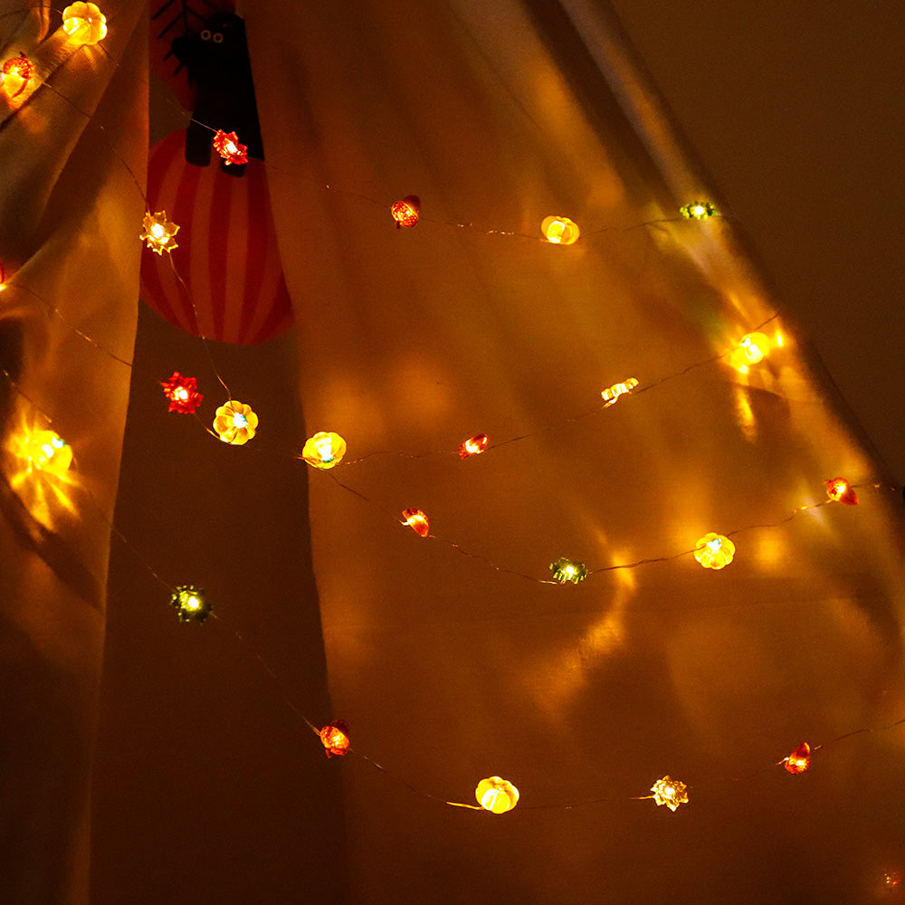 9.8ft Halloween string lights with 30 warm white LEDs, waterproof and battery operated, perfect for outdoor decoration.