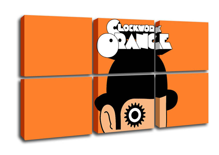 A vibrant A Clockwork Orange canvas art piece mounted on a 44mm box frame, ready to hang.