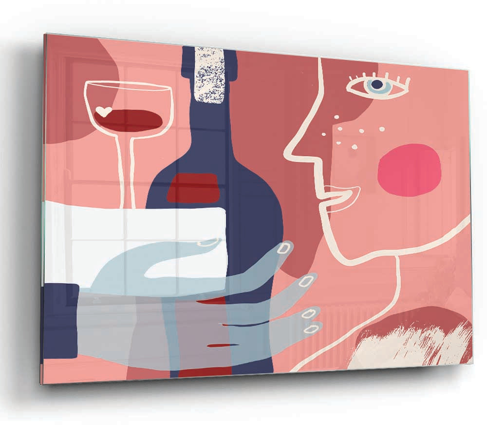 A modern glass print featuring a stylish wine design, perfect for home decor.