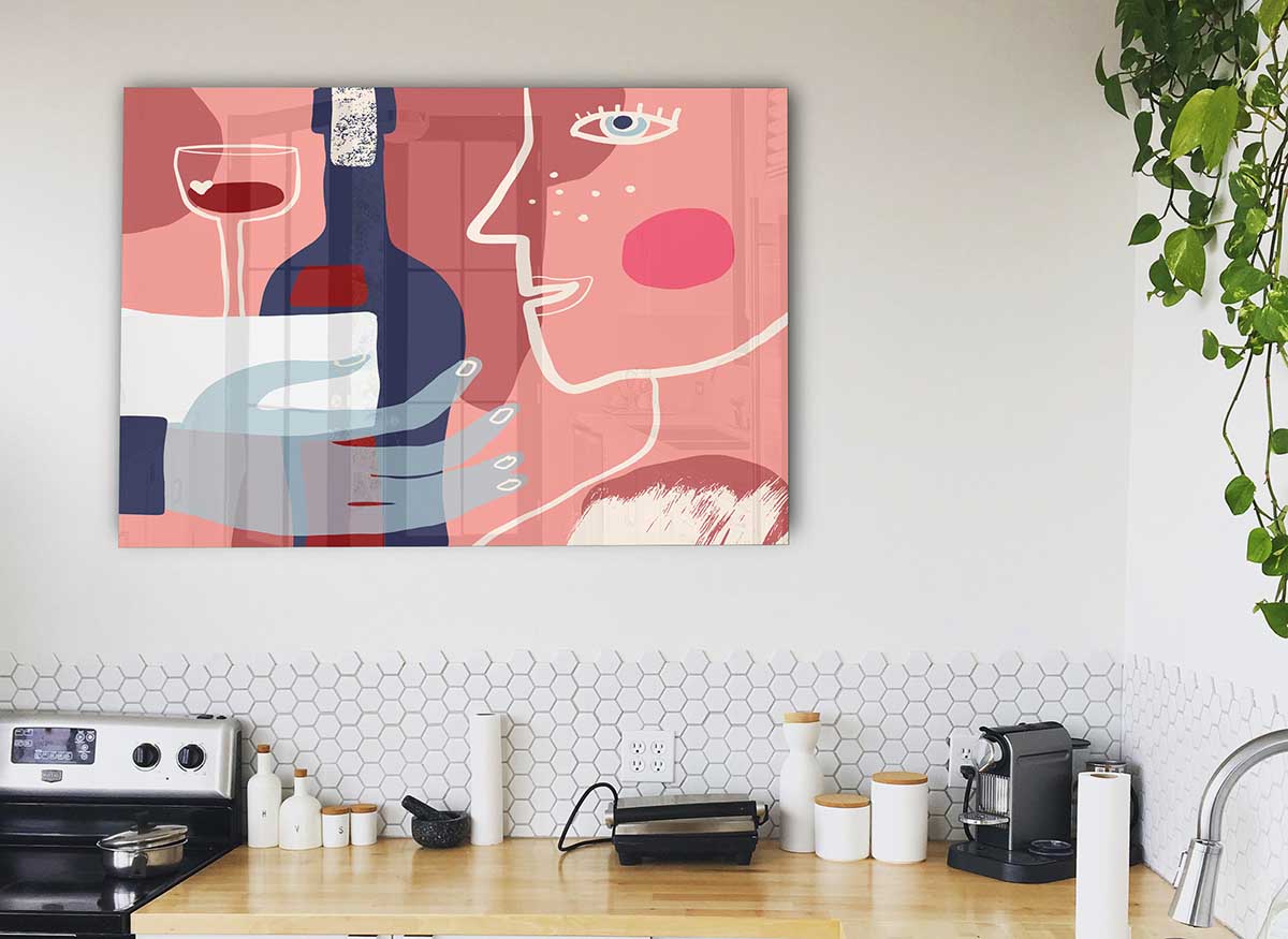 A modern glass print featuring a stylish wine design, perfect for home decor.