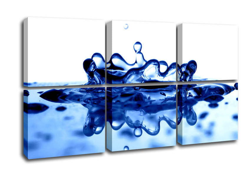 A vibrant blue canvas artwork titled A Drop Of Juice Blue, mounted on a sturdy box frame, ready to hang.