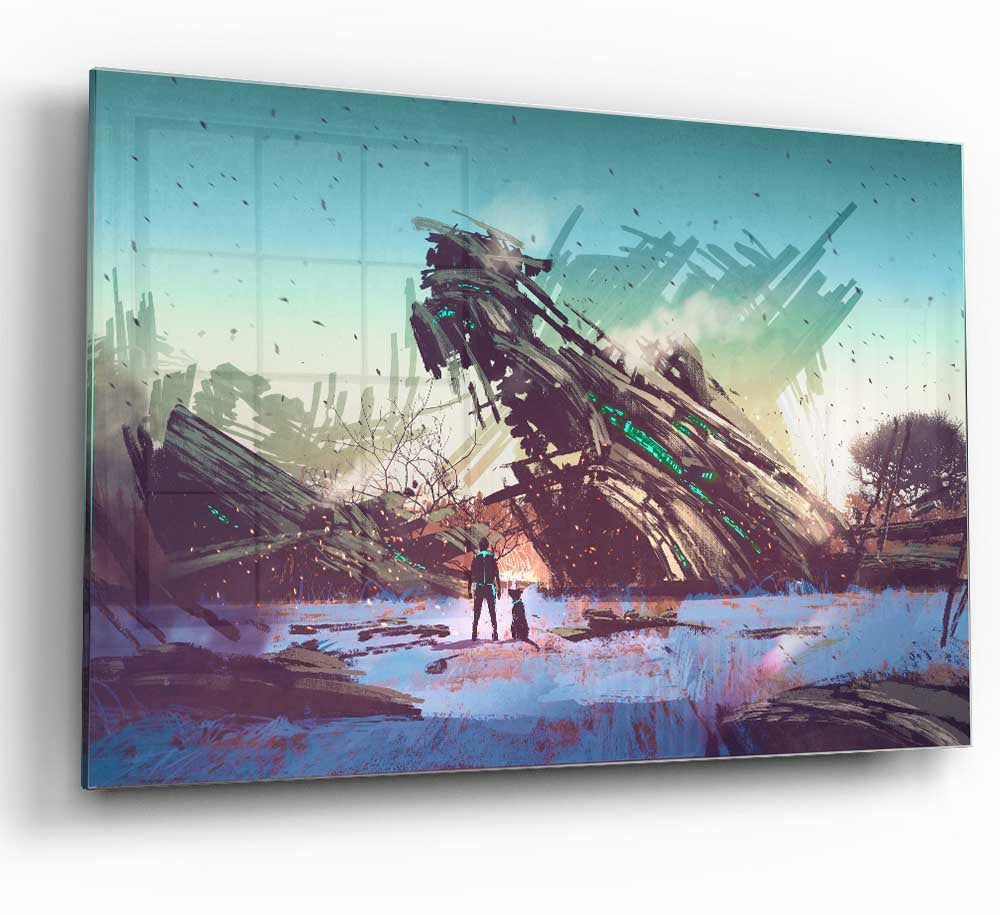 A stunning glass print of a shipwreck, showcasing intricate details and vibrant colors, perfect for modern home decor.