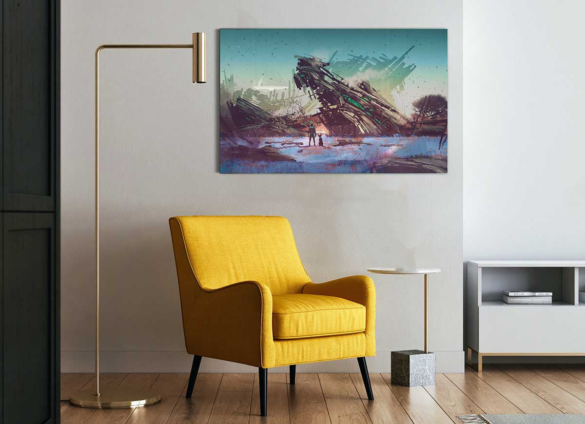 A stunning glass print of a shipwreck, showcasing intricate details and vibrant colors, perfect for modern home decor.