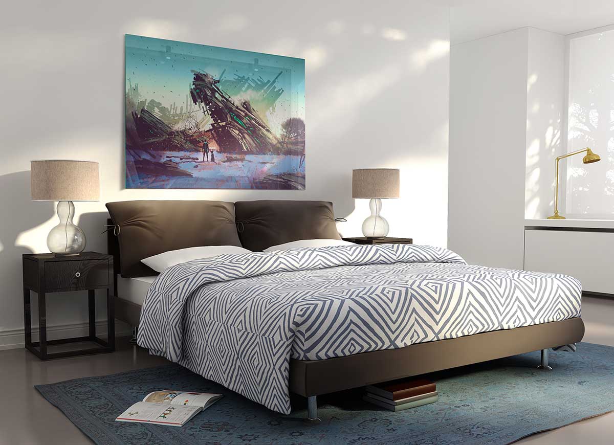 A stunning glass print of a shipwreck, showcasing intricate details and vibrant colors, perfect for modern home decor.