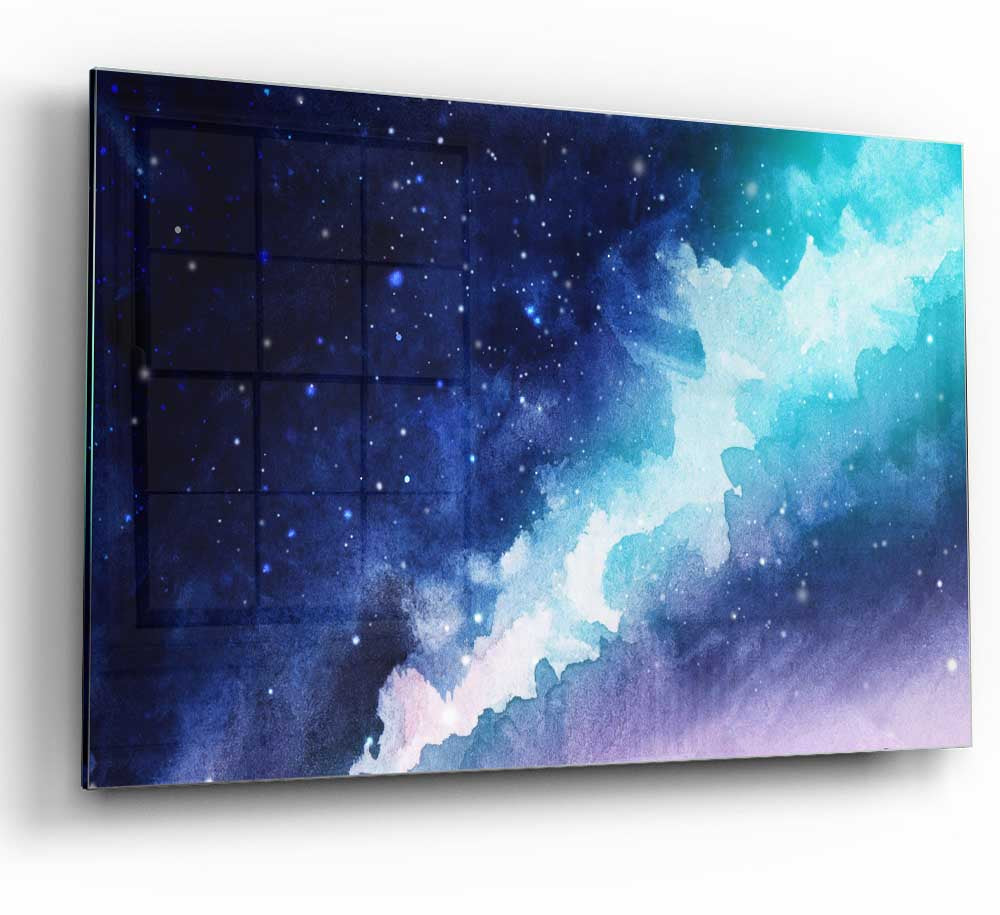 A Rip In Space glass print featuring a vibrant space-themed design, showcasing intricate details and colors.