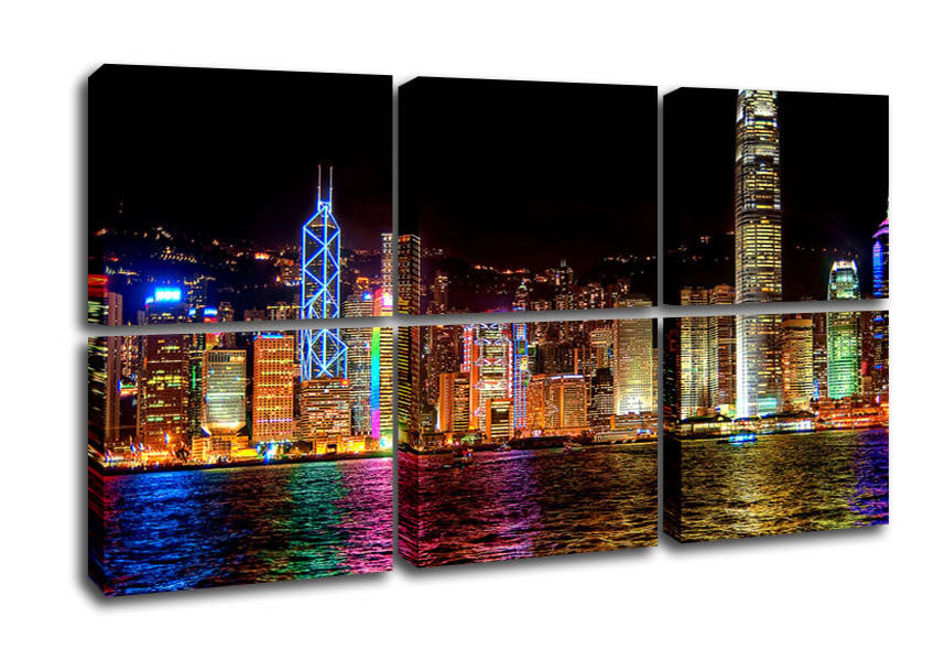 A Symphony Of Lights canvas art featuring the illuminated skyline of Hong Kong, mounted on a 44mm box frame, ready to hang.