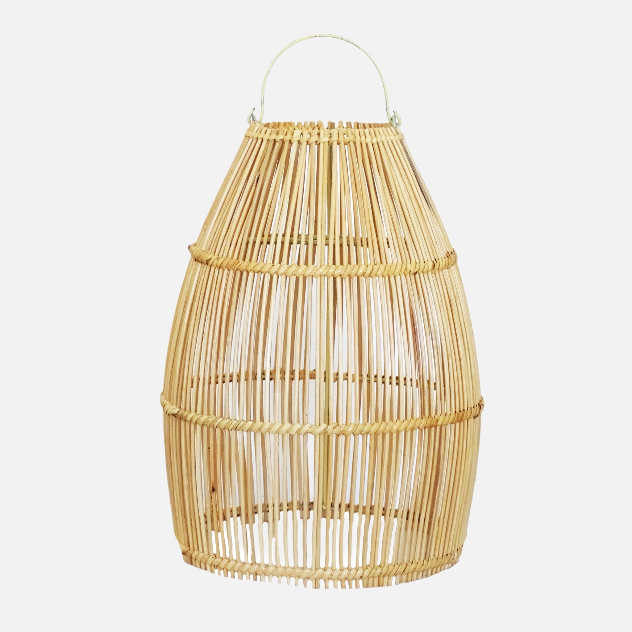 Ayana Natural Rattan Lampshade hanging elegantly, showcasing its intricate woven design and warm tones.