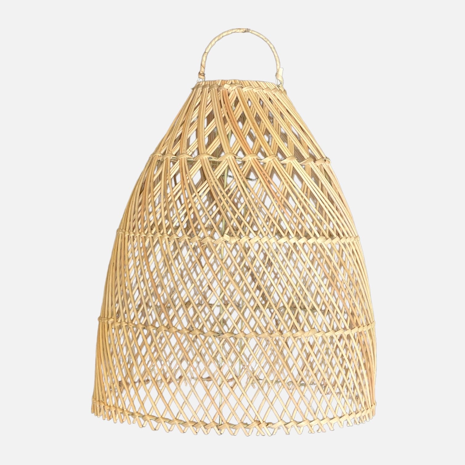 Laga Natural Rattan Lampshade hanging elegantly, showcasing its intricate handmade design and natural texture.