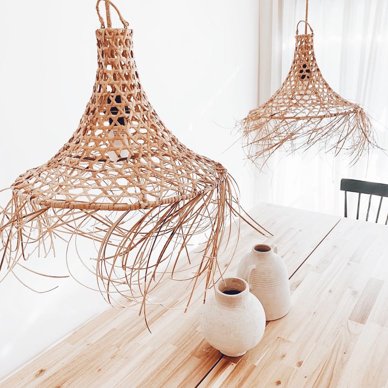 Mangsit Rattan Lampshade showcasing intricate handwoven patterns, perfect for coastal and island-style decor.