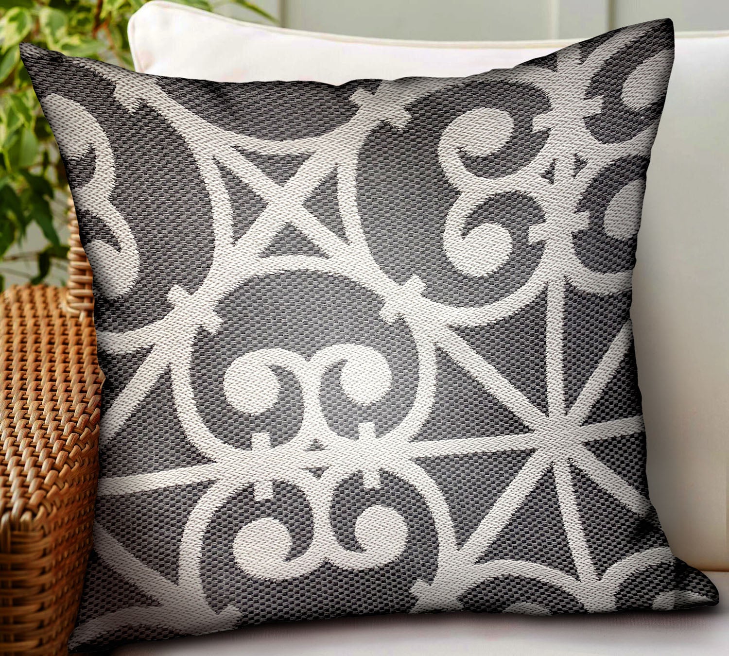 Abalone Truffle Gray Chevron Luxury Throw Pillow showcasing a stylish chevron pattern in gray, perfect for indoor and outdoor decor.