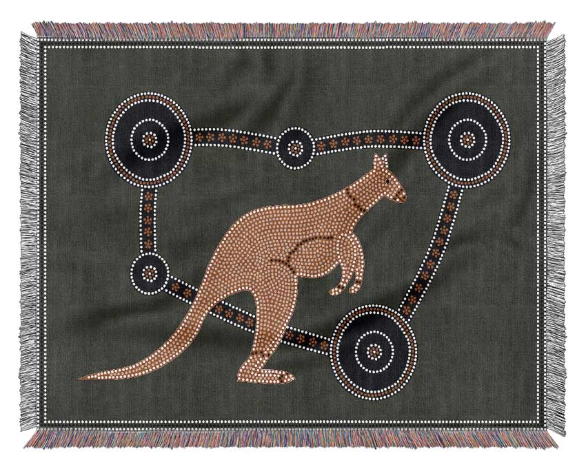 A luxurious Aboriginal Kangaroo throw blanket made from 100% cotton, featuring a thermal weave for breathability, perfect for bed or couch.