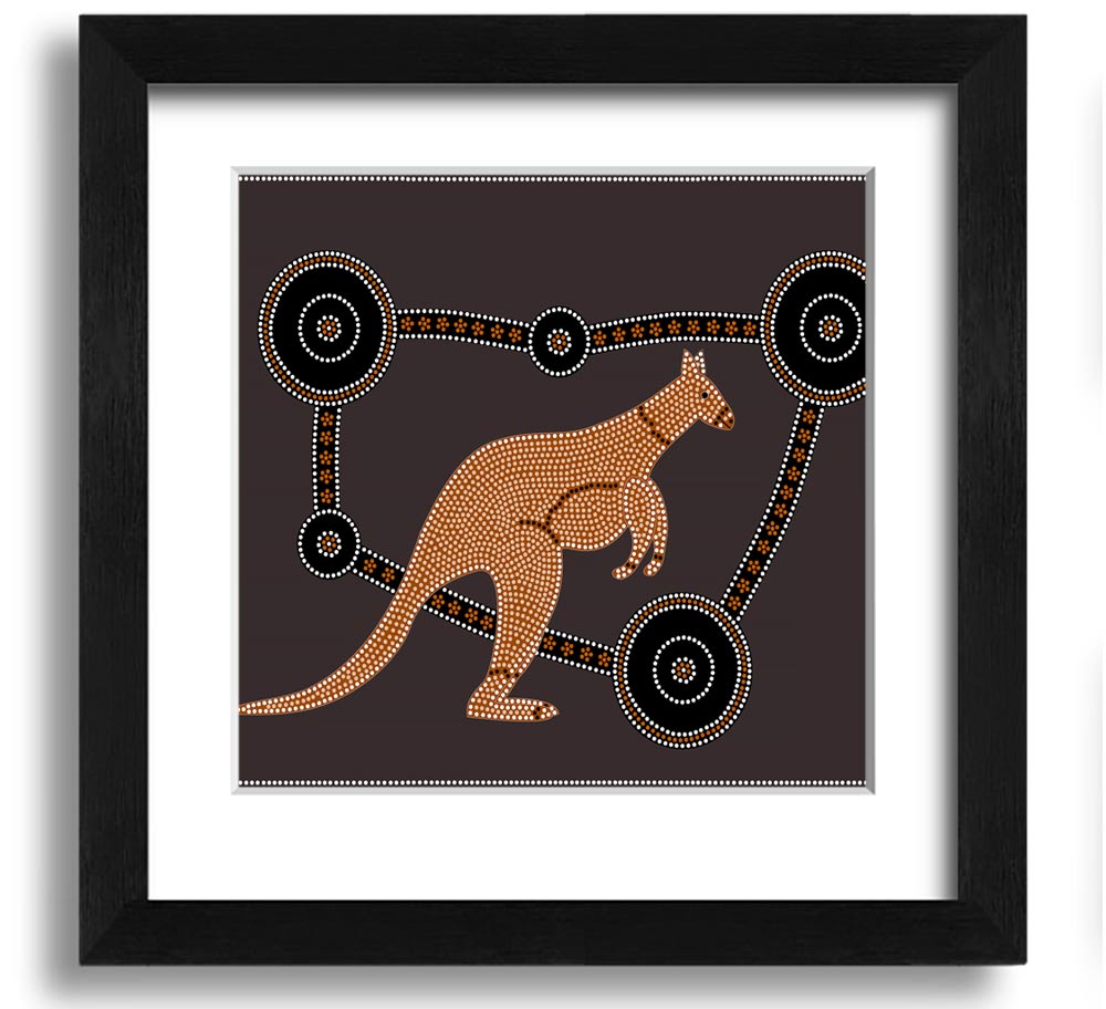 Aboriginal Kangaroo 1 Square Framed Print showcasing vibrant Aboriginal art in a stylish frame.