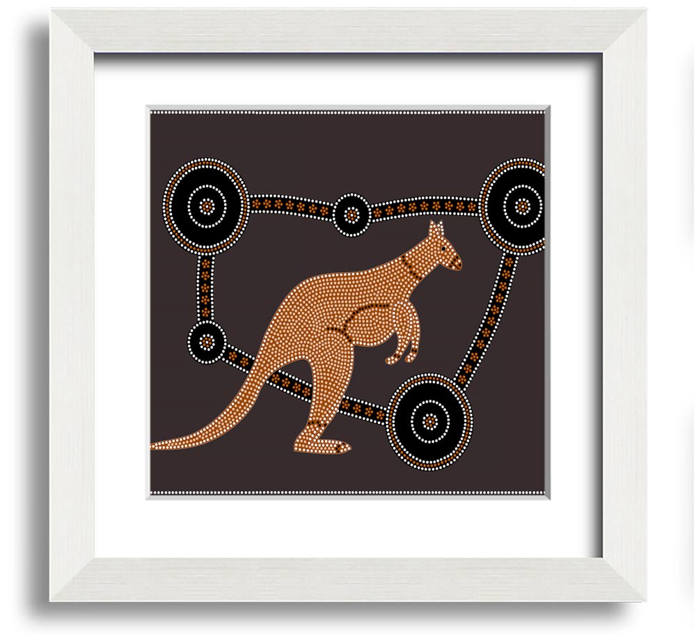 Aboriginal Kangaroo 1 Square Framed Print showcasing vibrant Aboriginal art in a stylish frame.