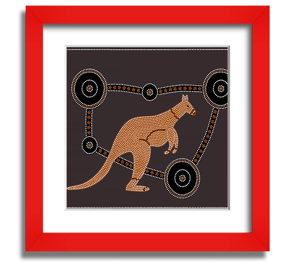 Aboriginal Kangaroo 1 Square Framed Print showcasing vibrant Aboriginal art in a stylish frame.