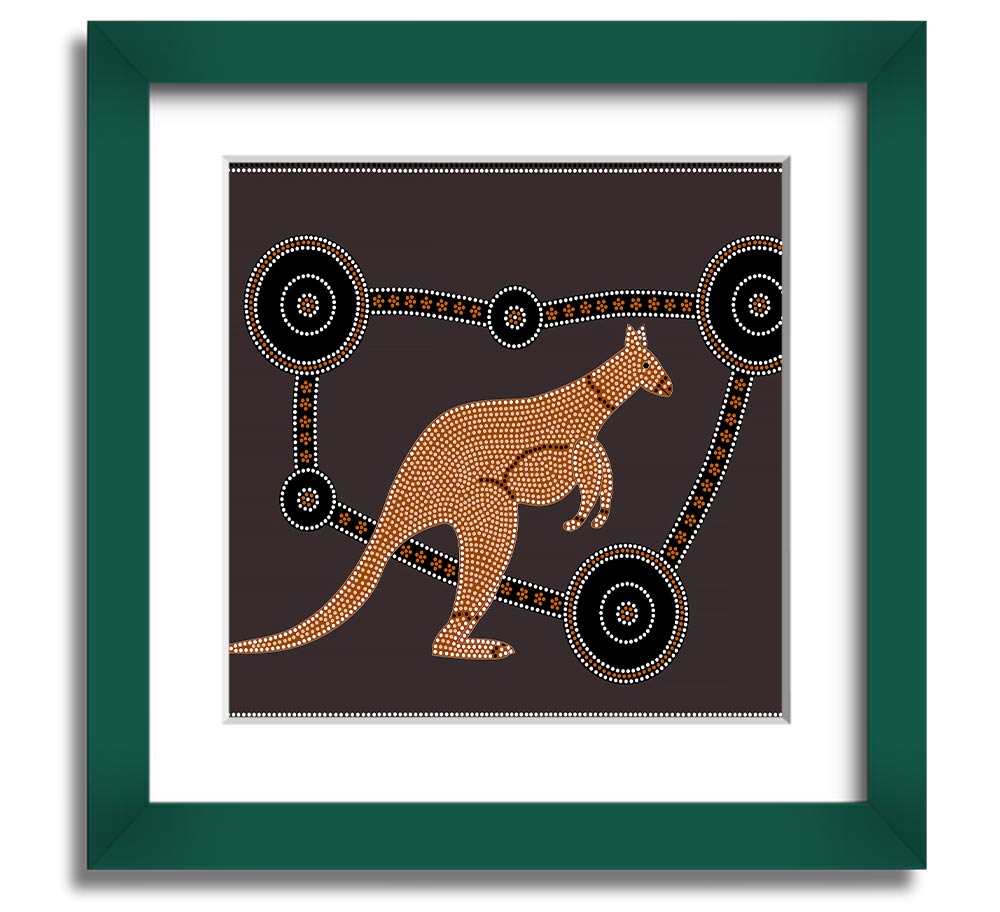 Aboriginal Kangaroo 1 Square Framed Print showcasing vibrant Aboriginal art in a stylish frame.