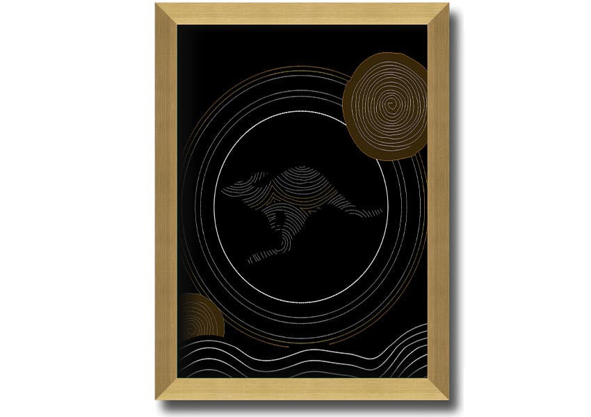 Framed Aboriginal Kangaroo 2 print showcasing vibrant colors and intricate designs, ready to hang.