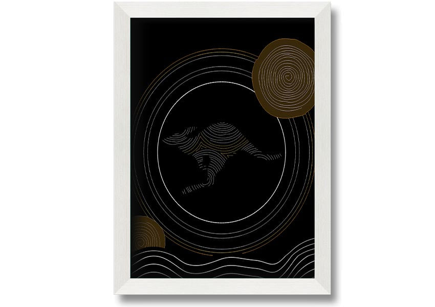 Framed Aboriginal Kangaroo 2 print showcasing vibrant colors and intricate designs, ready to hang.