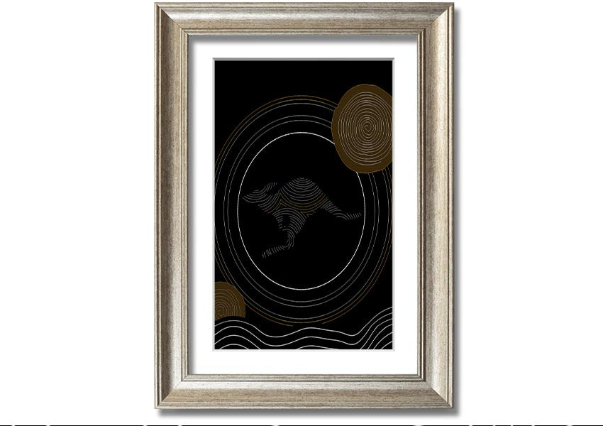 Framed Aboriginal Kangaroo 2 print showcasing vibrant colors and intricate designs, ready to hang.