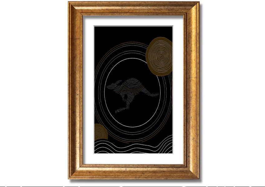 Framed Aboriginal Kangaroo 2 print showcasing vibrant colors and intricate designs, ready to hang.