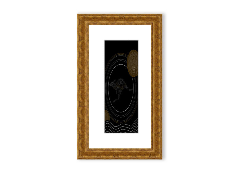 Framed Aboriginal Kangaroo 2 print showcasing vibrant colors and intricate designs, ready to hang.