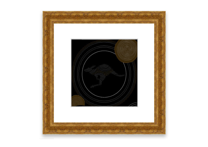 Framed Aboriginal Kangaroo 2 print showcasing vibrant colors and intricate designs, ready to hang.