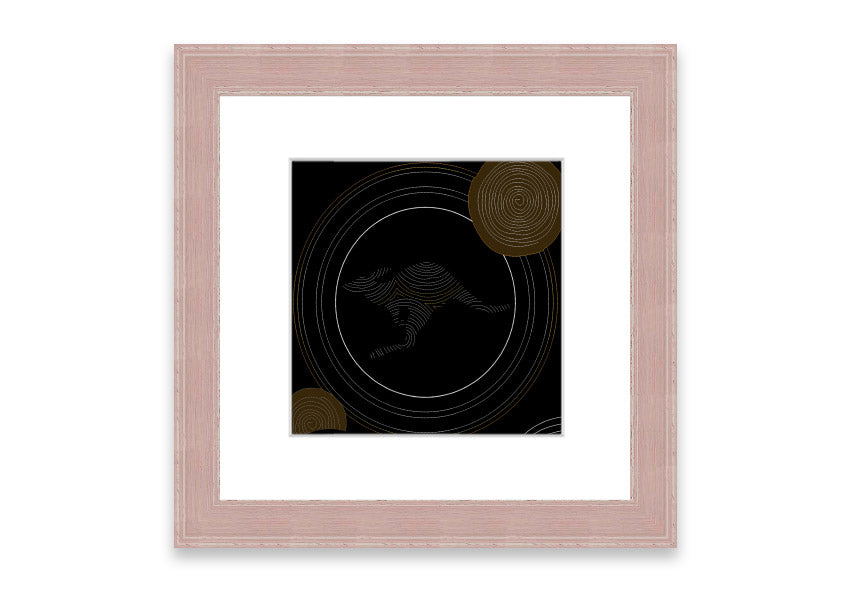 Framed Aboriginal Kangaroo 2 print showcasing vibrant colors and intricate designs, ready to hang.