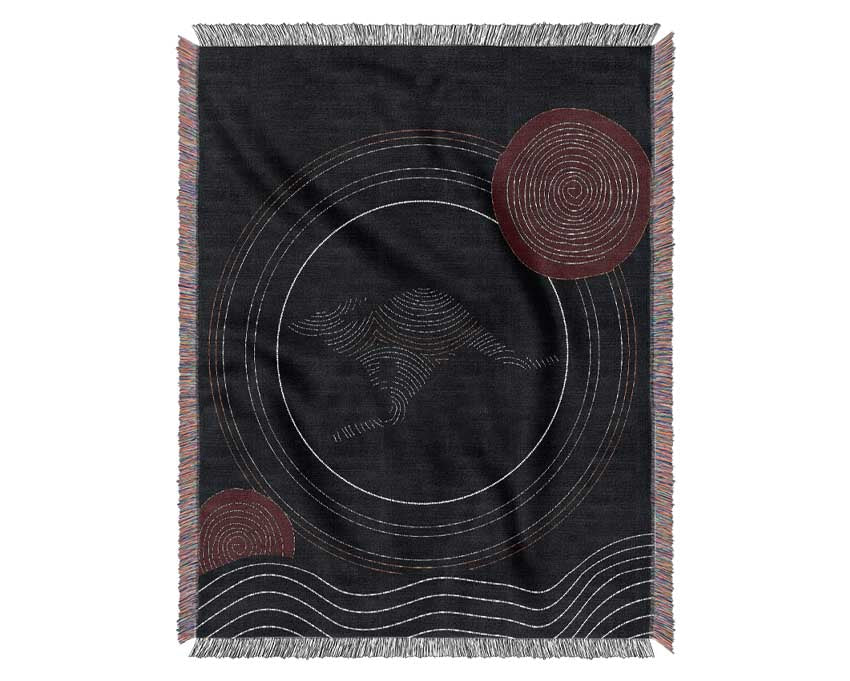 Aboriginal Kangaroo 2 throw blanket made from 100% cotton, featuring a thermal weave for breathability and a classic design suitable for any interior.