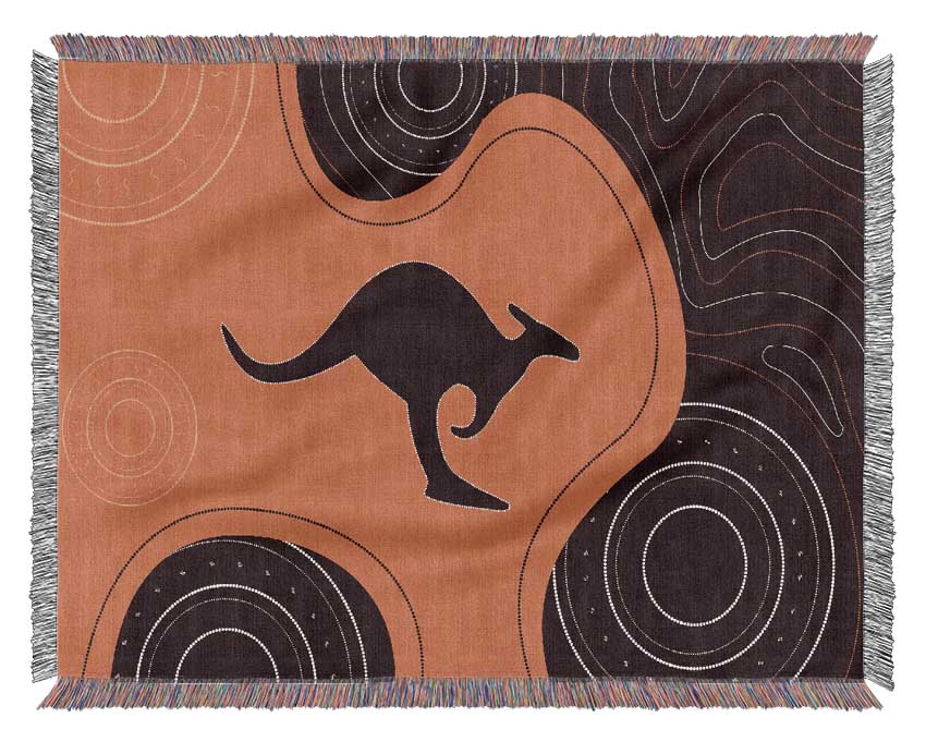 Aboriginal Kangaroo 3 throw blanket made from 100% cotton, featuring a thermal weave and classic design, perfect for bed or couch.