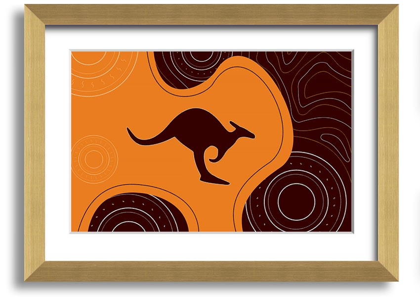 Framed Aboriginal Kangaroo 3 print showcasing unique Aboriginal art, available in various frame colors.