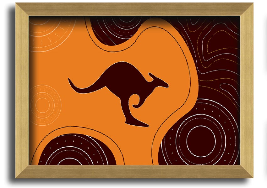 Framed Aboriginal Kangaroo 3 print showcasing unique Aboriginal art, available in various frame colors.