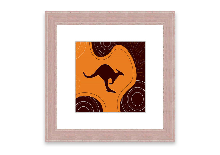 Framed Aboriginal Kangaroo 3 print showcasing vibrant colors and intricate designs, ready to hang.