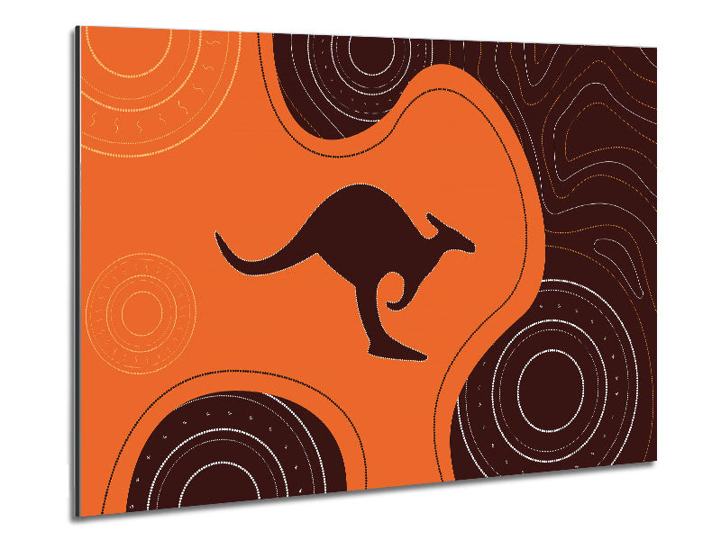 Aboriginal Kangaroo 3 artwork printed on brushed aluminium dibond, showcasing vibrant colors and intricate designs.