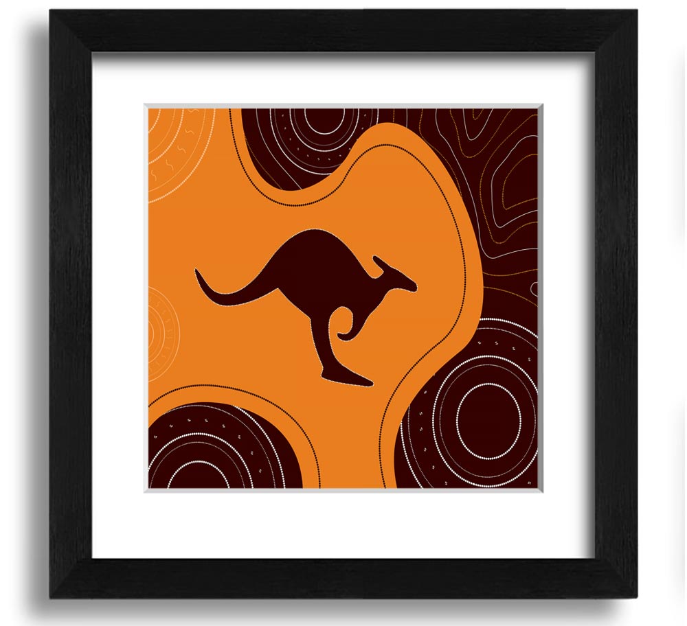 Aboriginal Kangaroo 3 Square Framed Print showcasing vibrant colors and intricate patterns, ready to hang.