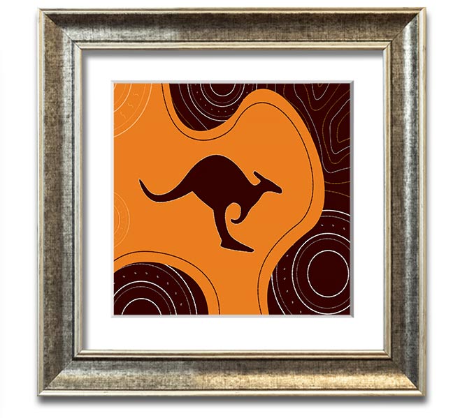 Aboriginal Kangaroo 3 Square Framed Print showcasing vibrant colors and intricate patterns, ready to hang.