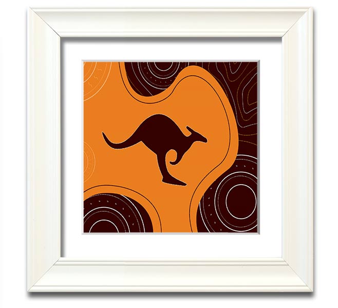 Aboriginal Kangaroo 3 Square Framed Print showcasing vibrant colors and intricate patterns, ready to hang.