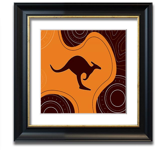 Aboriginal Kangaroo 3 Square Framed Print showcasing vibrant colors and intricate patterns, ready to hang.