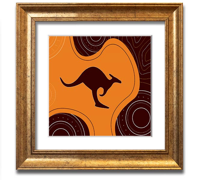 Aboriginal Kangaroo 3 Square Framed Print showcasing vibrant colors and intricate patterns, ready to hang.