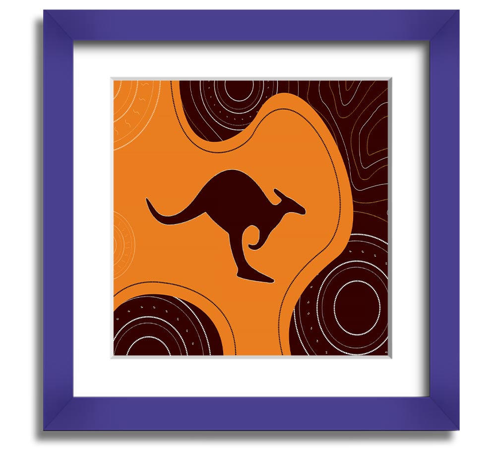 Aboriginal Kangaroo 3 Square Framed Print showcasing vibrant colors and intricate patterns, ready to hang.