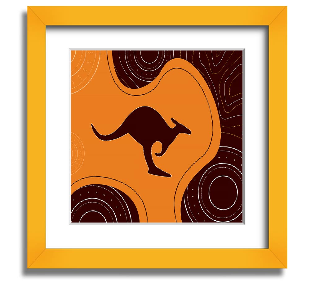 Aboriginal Kangaroo 3 Square Framed Print showcasing vibrant colors and intricate patterns, ready to hang.