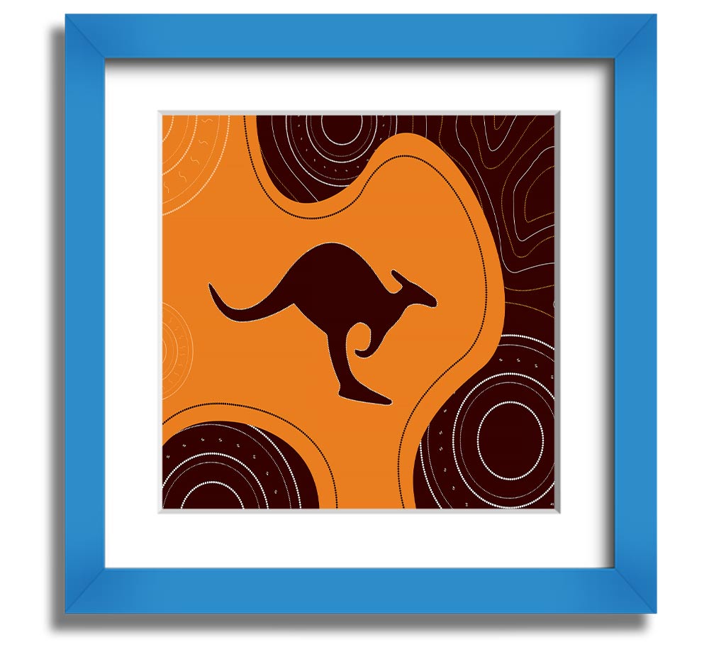 Aboriginal Kangaroo 3 Square Framed Print showcasing vibrant colors and intricate patterns, ready to hang.