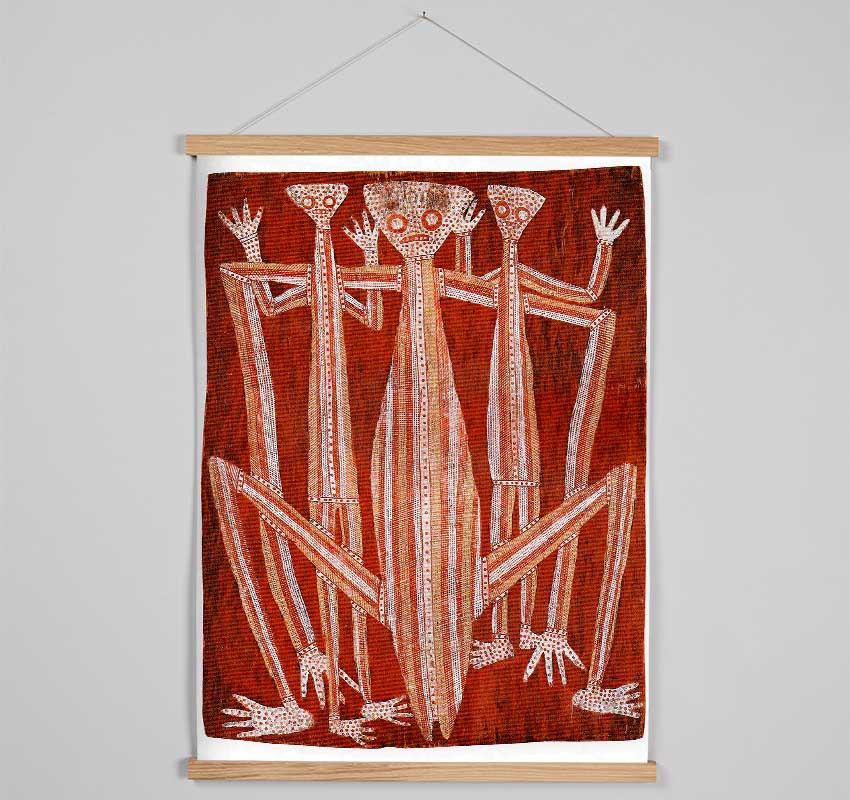 Aboriginal Kubarkku wooden poster hanger with magnetic fastening, showcasing a print in a stylish and modern design.